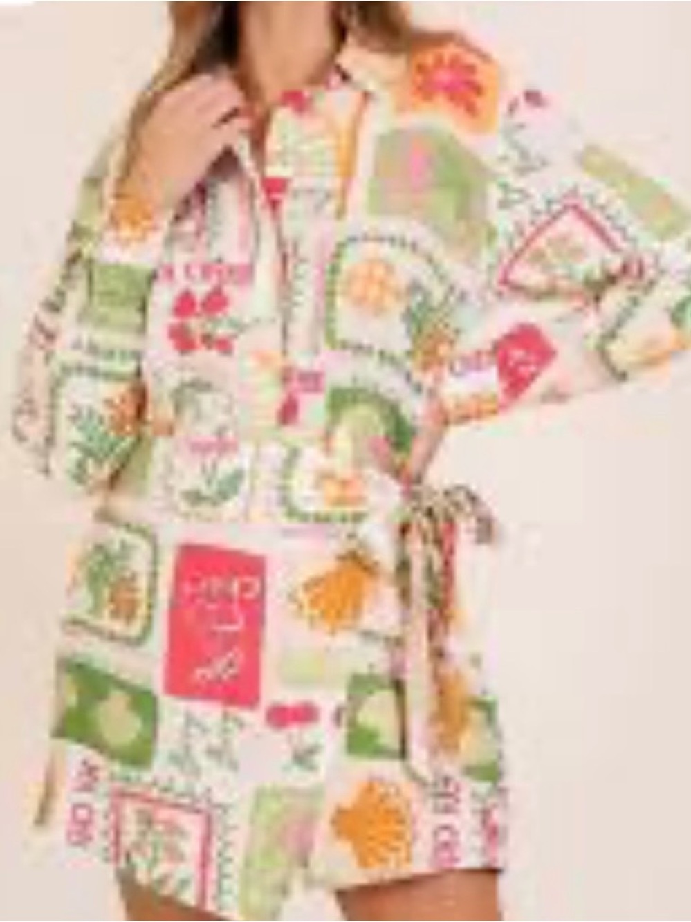 Timing Multicolor Patchwork Floral Kids Pajama Dress - Green Pink Orange